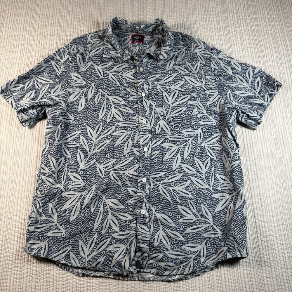 UNTUCKit Shirt Brenton Linen Mens L Smart Casual Clean Cut Tropical Nature